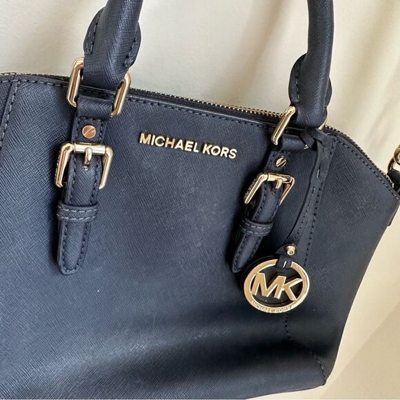 MK Michael Kors Blue and Gold Medium purse with crossbody straps and handles - Picture 6 of 16